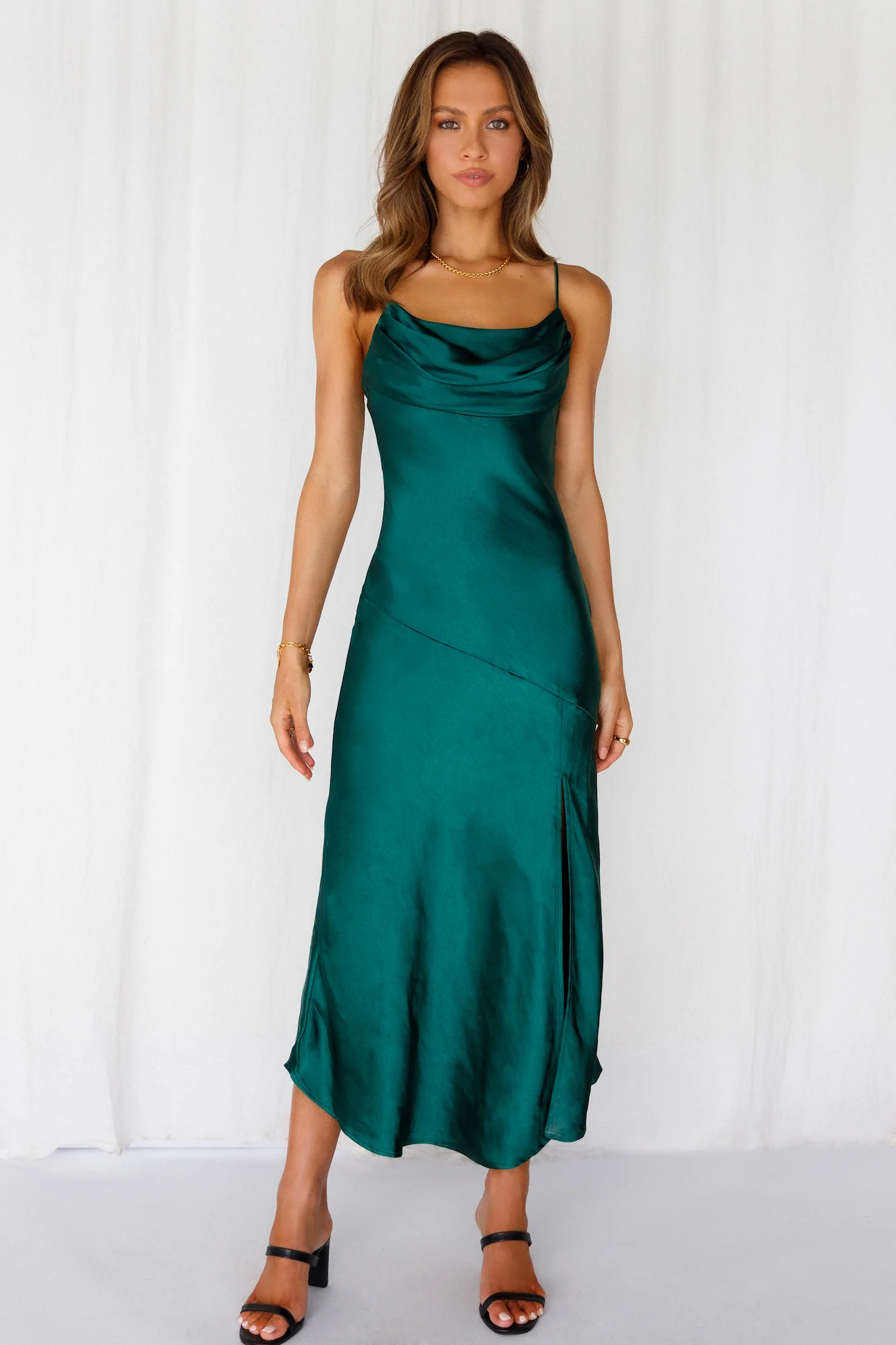 Lychee Martini Satin Midi Dress Forest Green