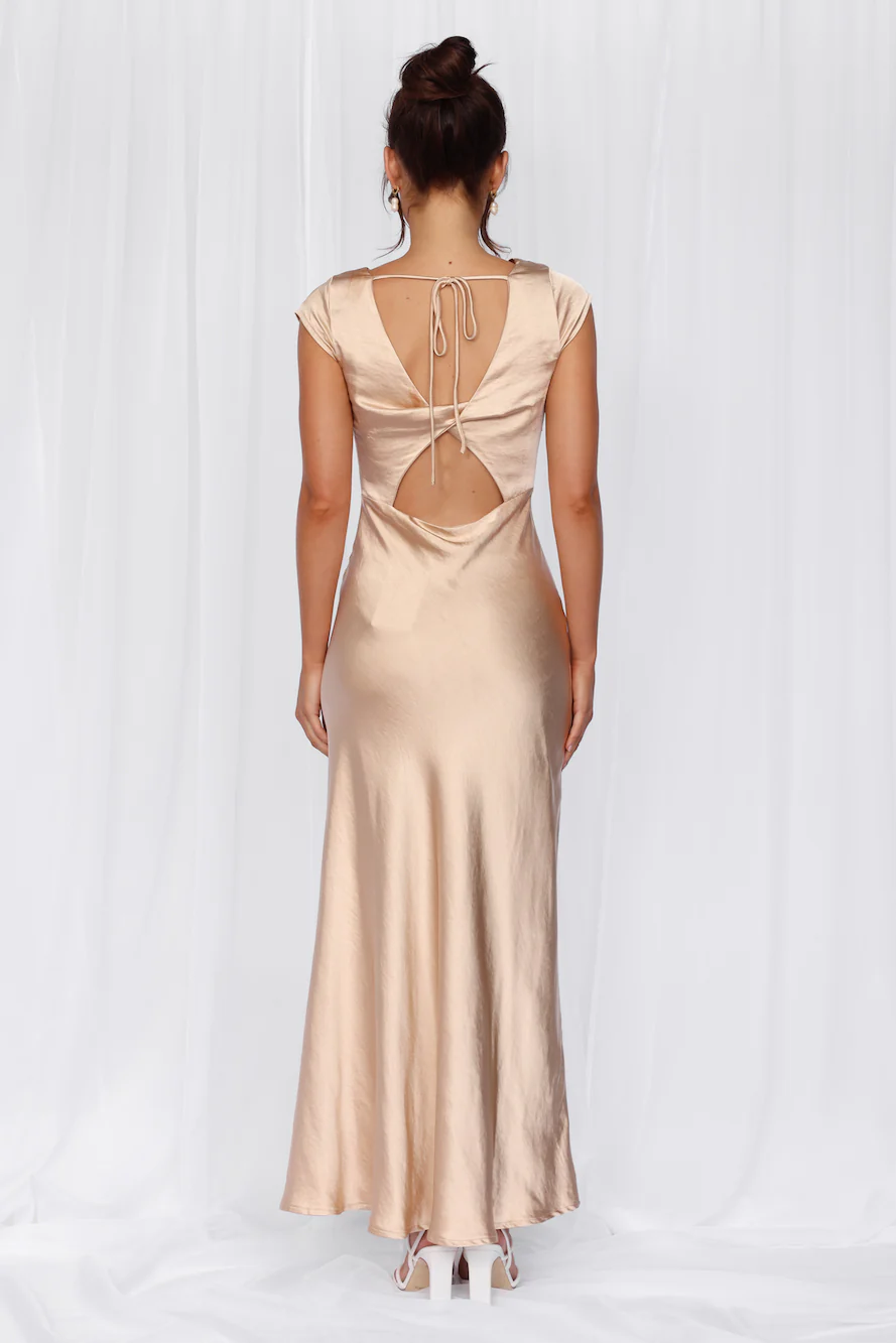 HELLO MOLLY The Valentina Cap Sleeve Satin Maxi Dress Champagne