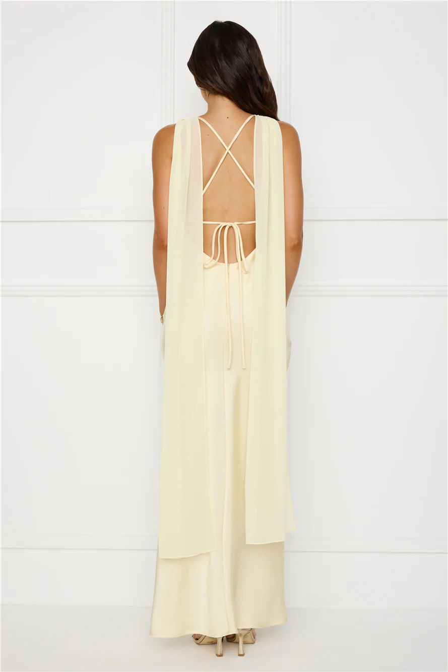 Love Decadence Satin Maxi Dress Yellow