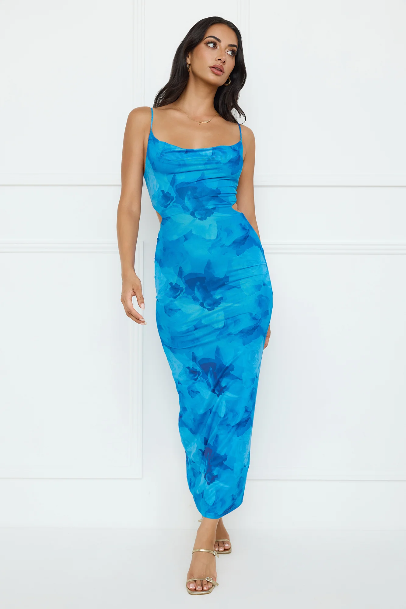 Pretty On Purpose Mesh Maxi Dress Blue