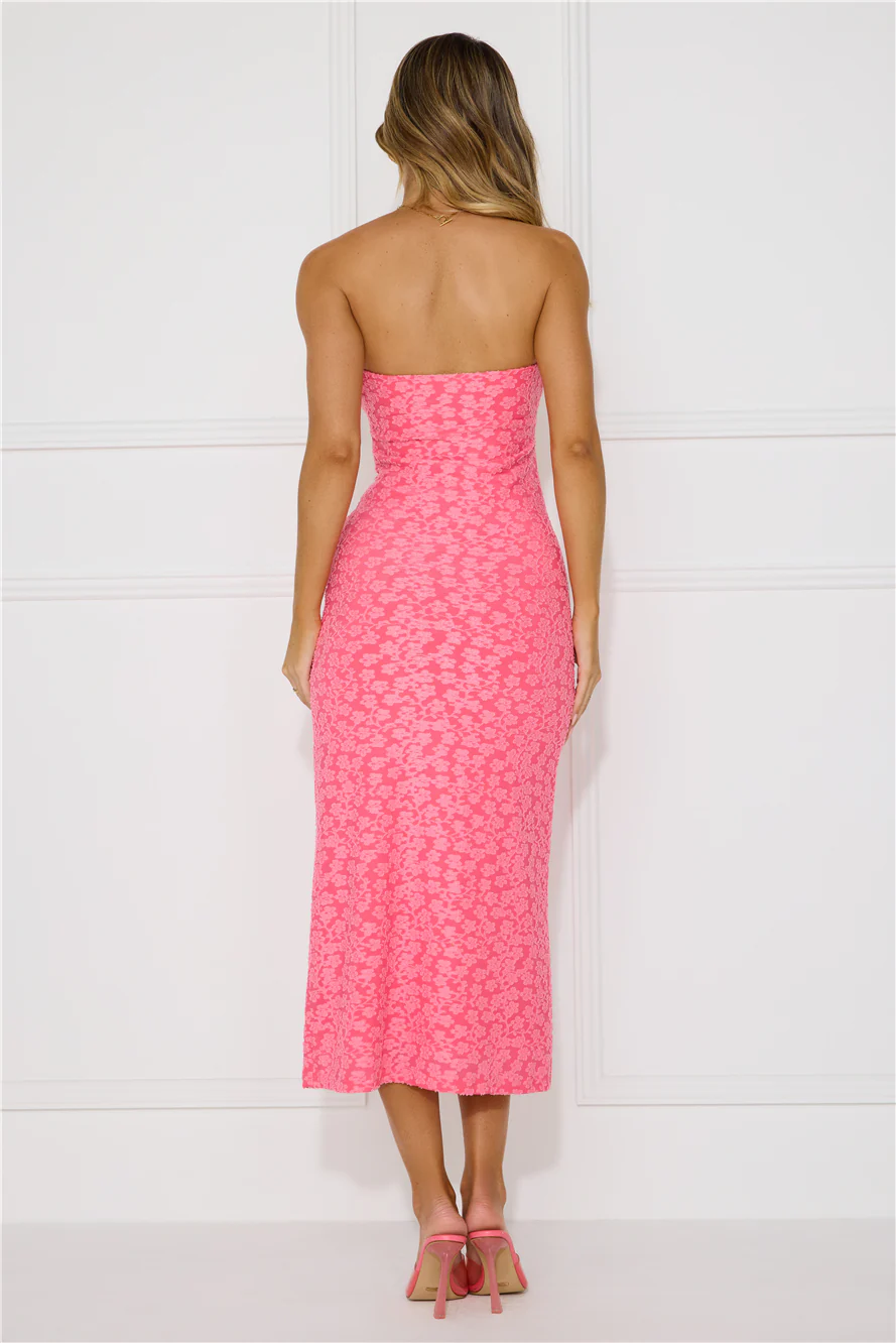 Tropical Tango Strapless Midi Dress Pink