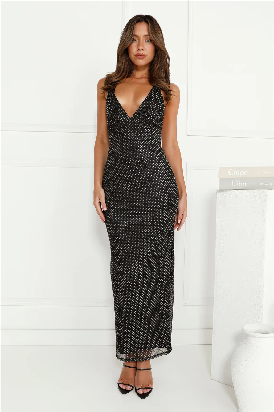 Sparks Fantasy Sequin Maxi Dress Black