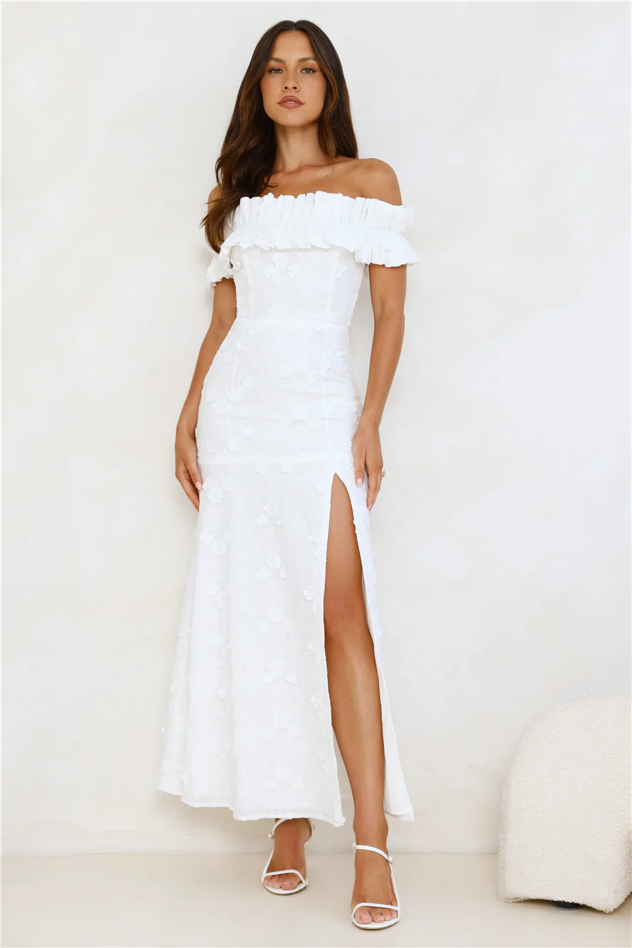 Spring Serenade Off Shoulder Maxi Dress White
