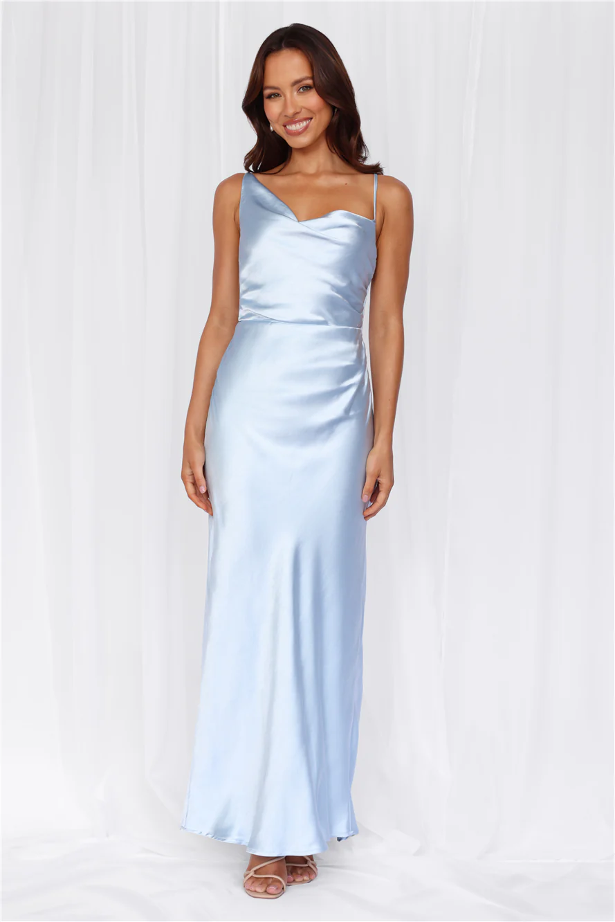 The Madeline Cowl Satin Maxi Dress Blue