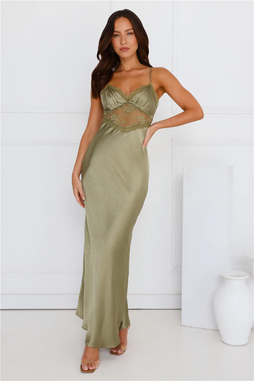 Luxe Slip Satin Maxi Dress Olive