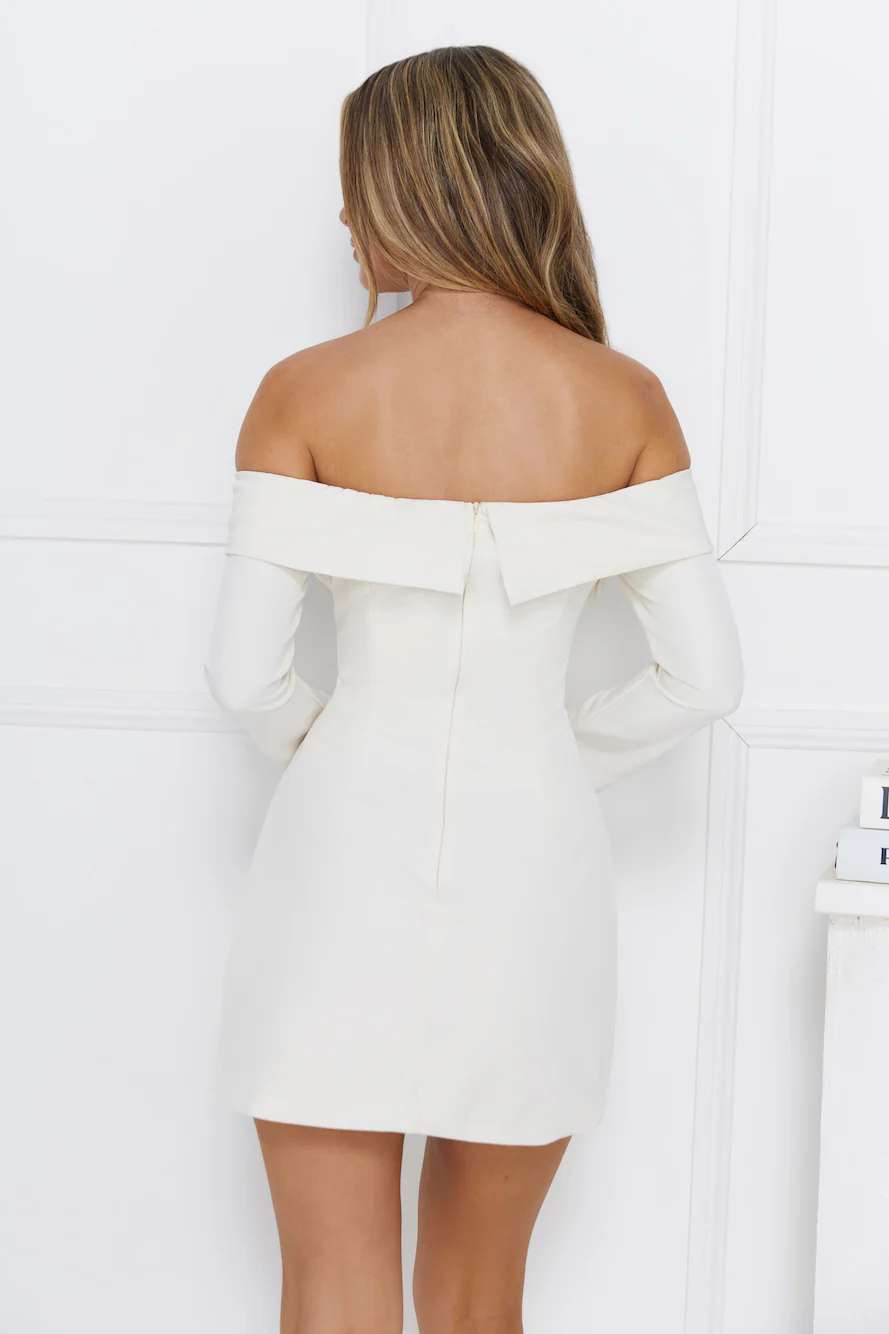 Between The Stars Off Shoulder Mini Dress Cream