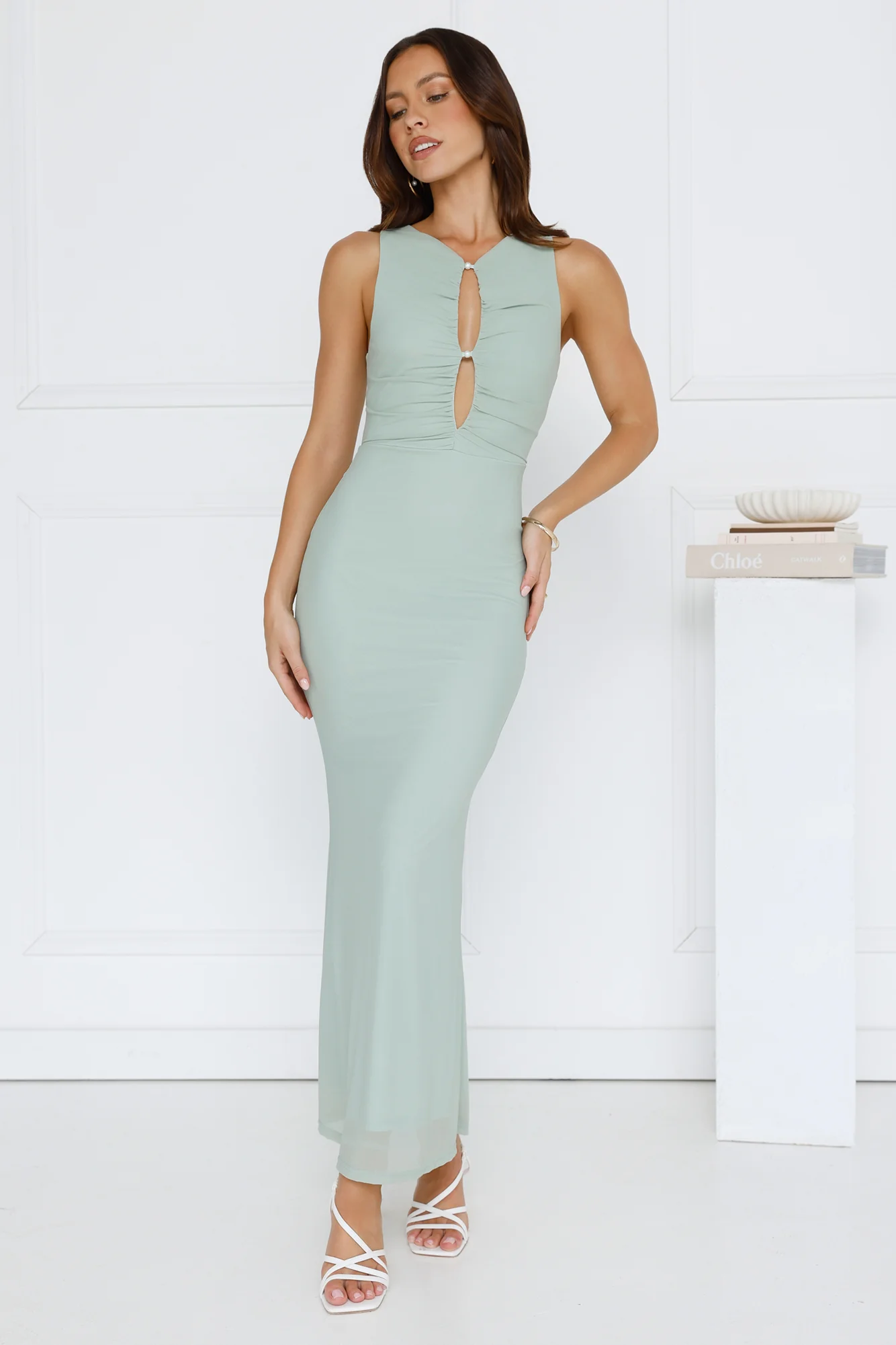 Pleasures Mesh Maxi Dress Sage