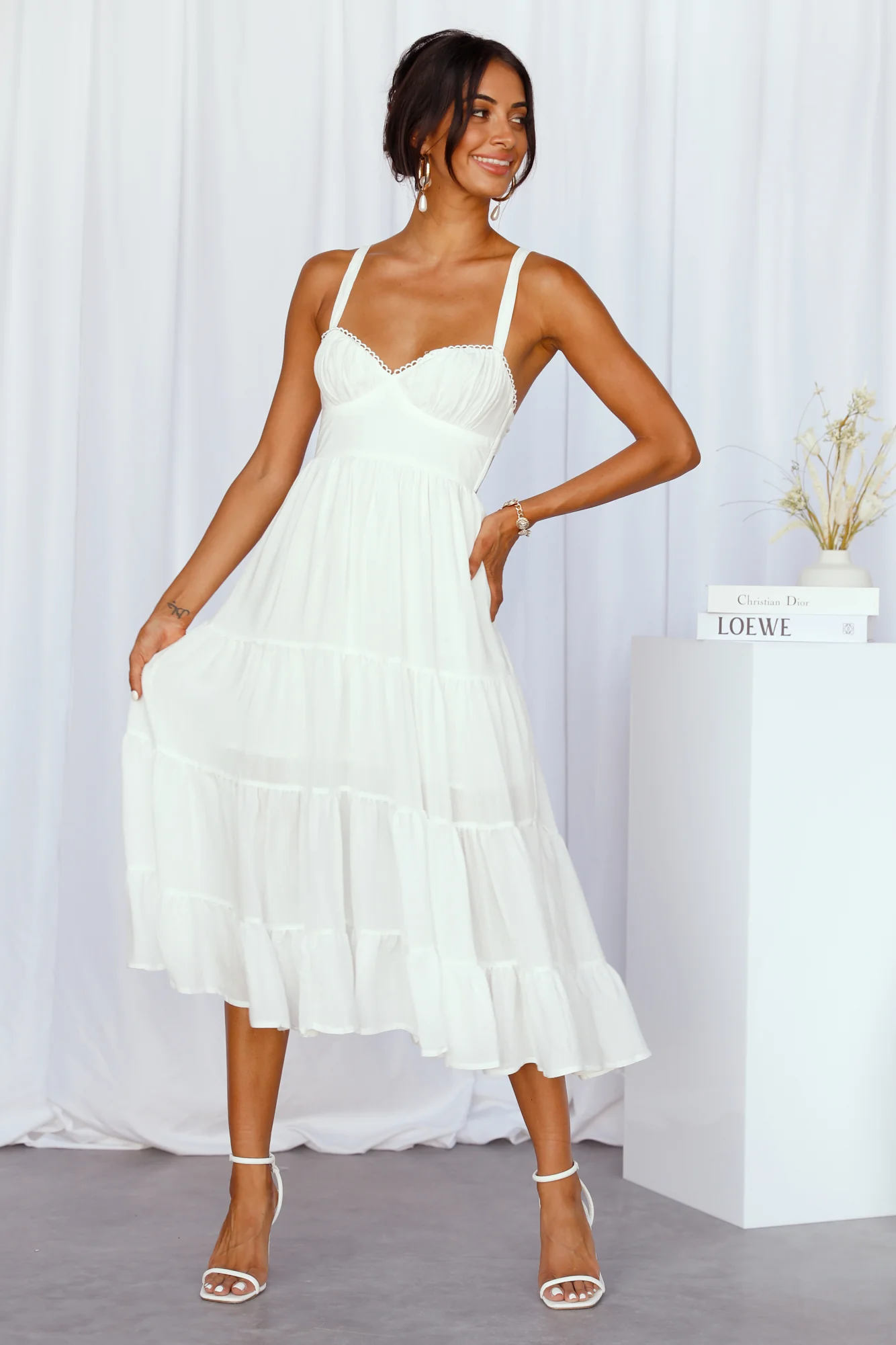 Freshly Brewed Midi Dress White