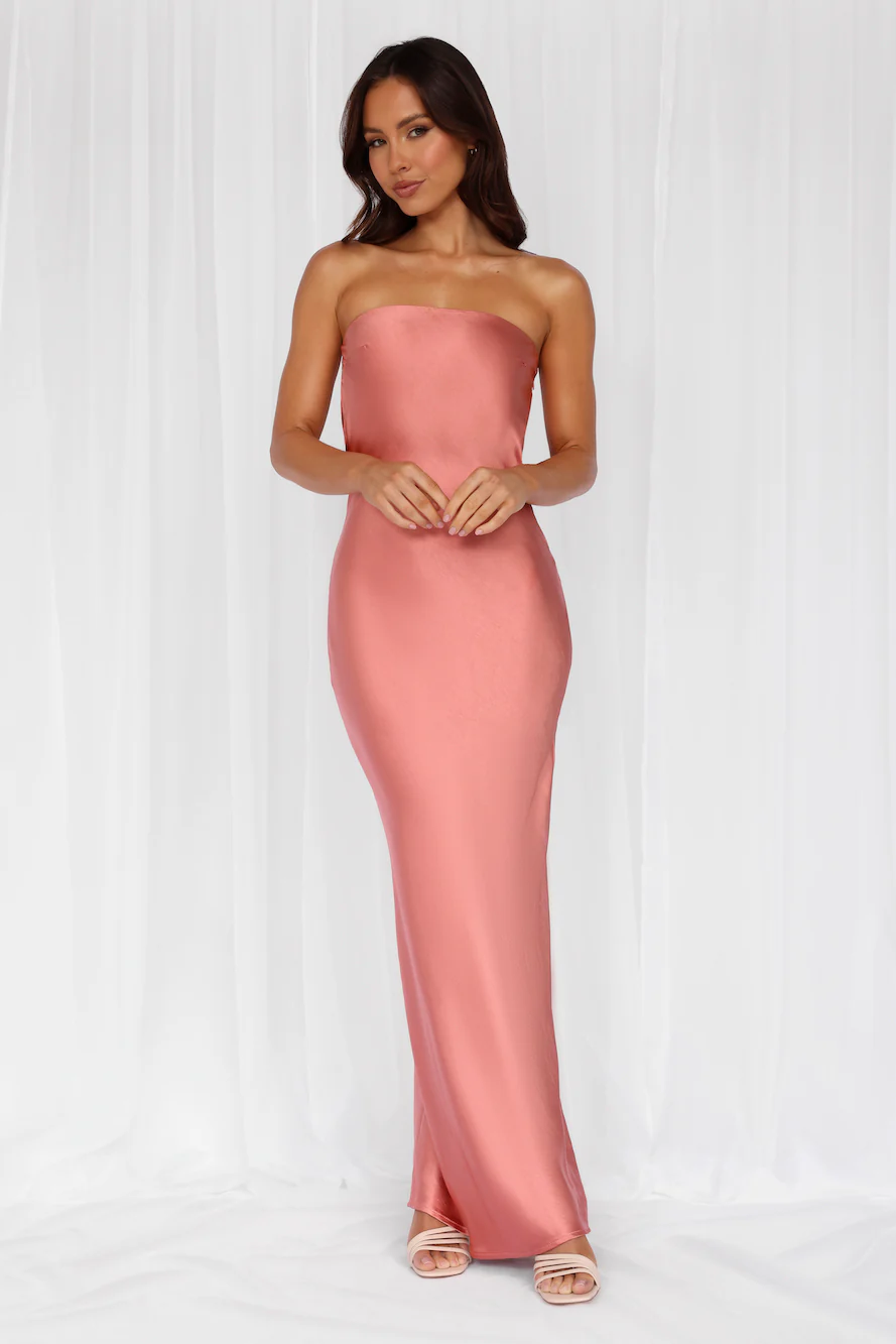 The Felicity Strapless Satin Maxi Dress Rose