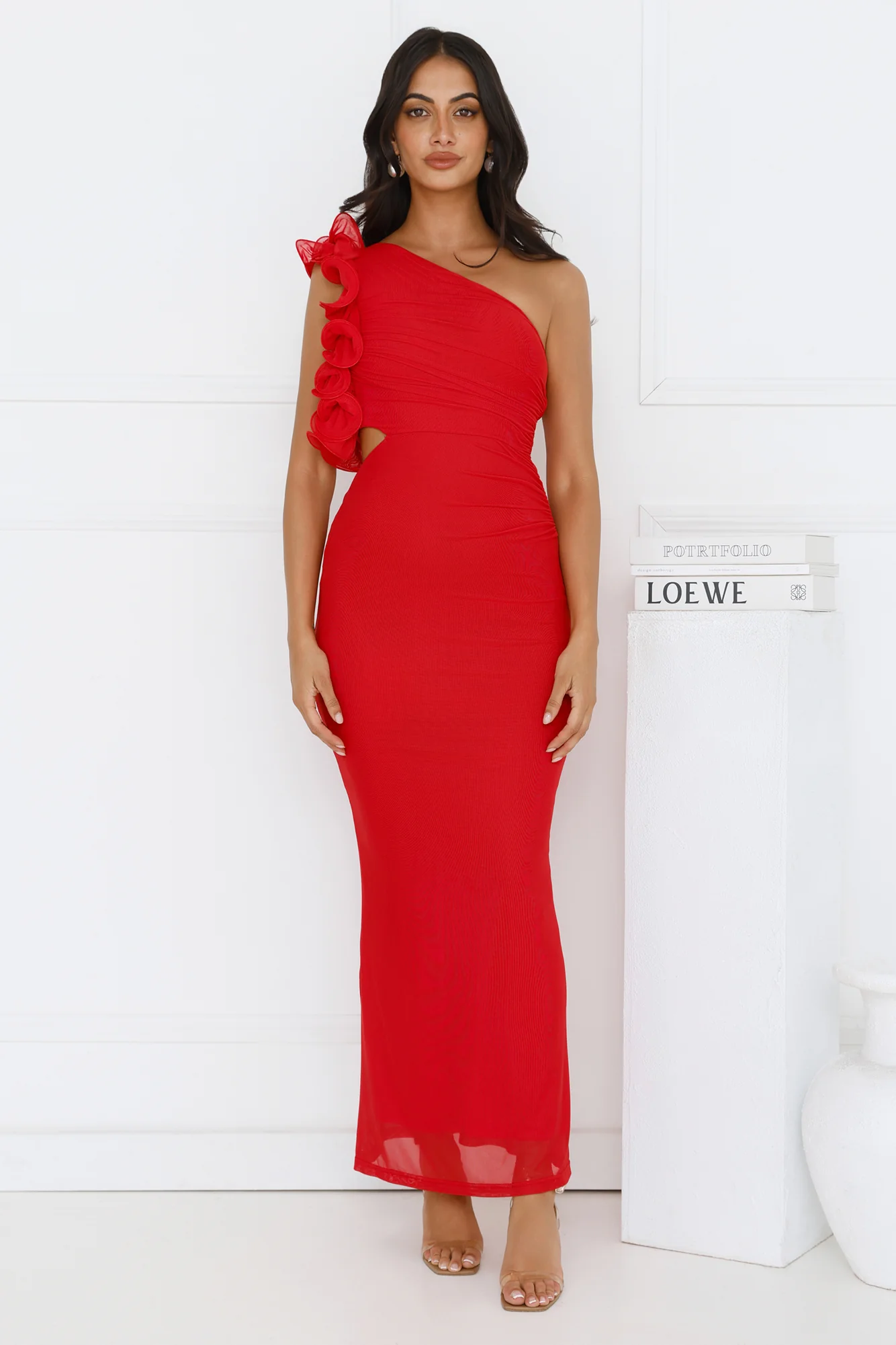 Limitless Vibes One Shoulder Mesh Maxi Dress Red