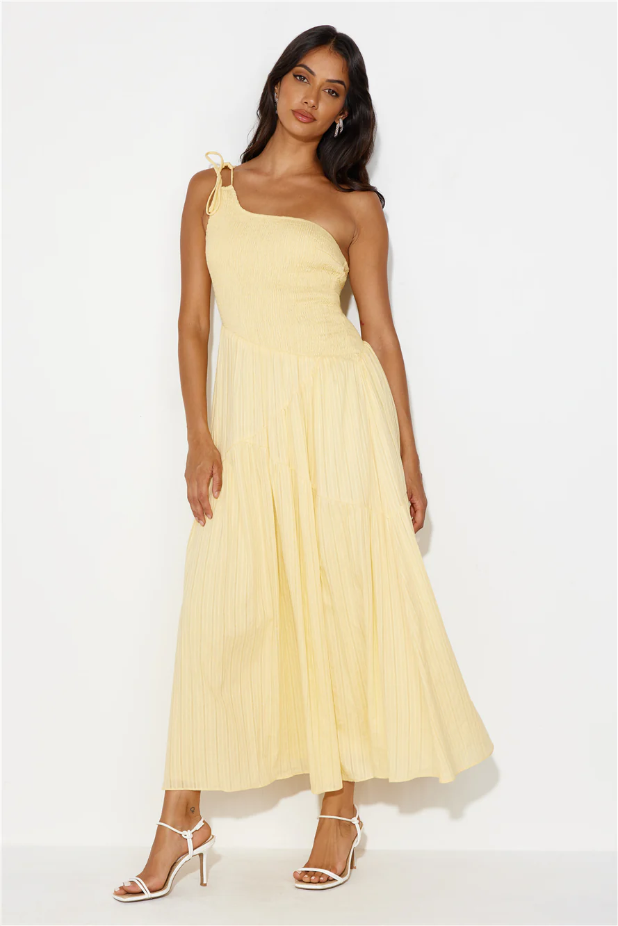 Shining Happiness One Shoulder Maxi Dress Yellow