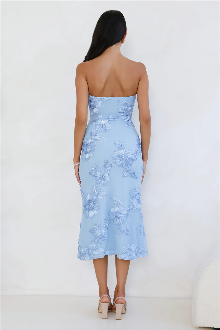 Seraphic Strapless Mesh Midi Dress Blue