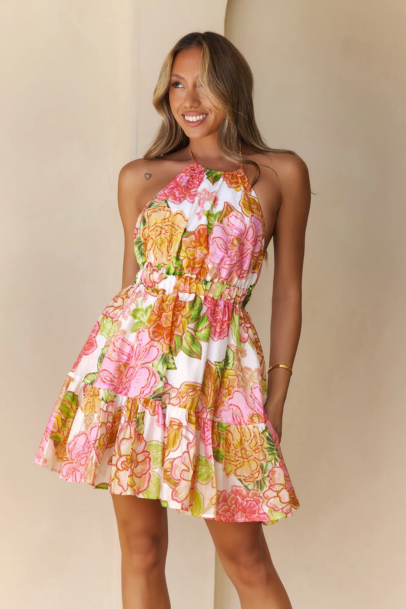 Petal Perfection Halter Mini Dress Floral