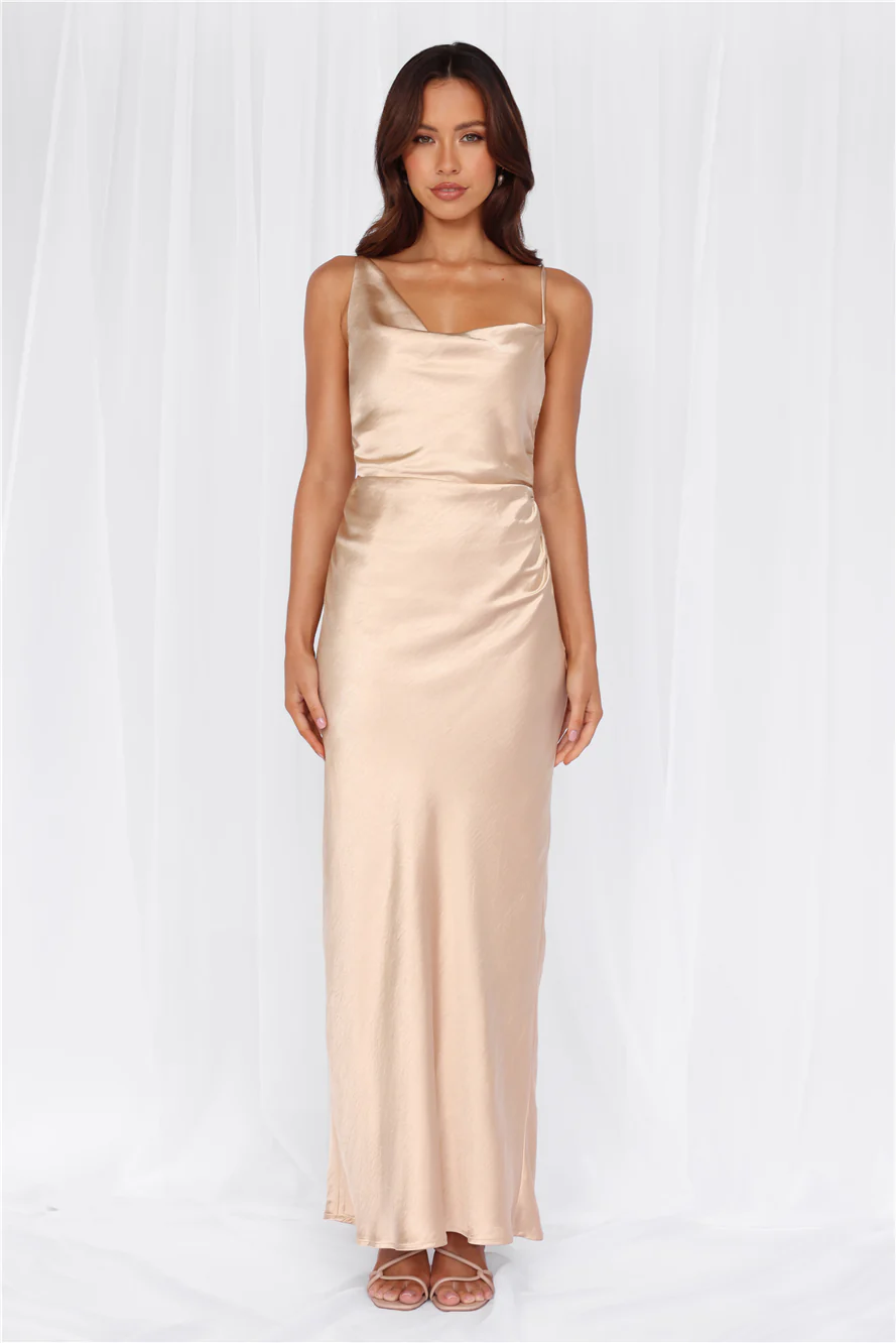 HELLO MOLLY The Madeline Cowl Satin Maxi Dress Champagne