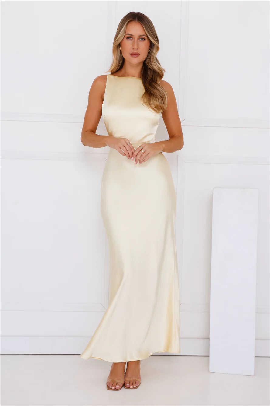 Unveiled Sophistication Satin Maxi Dress Yellow
