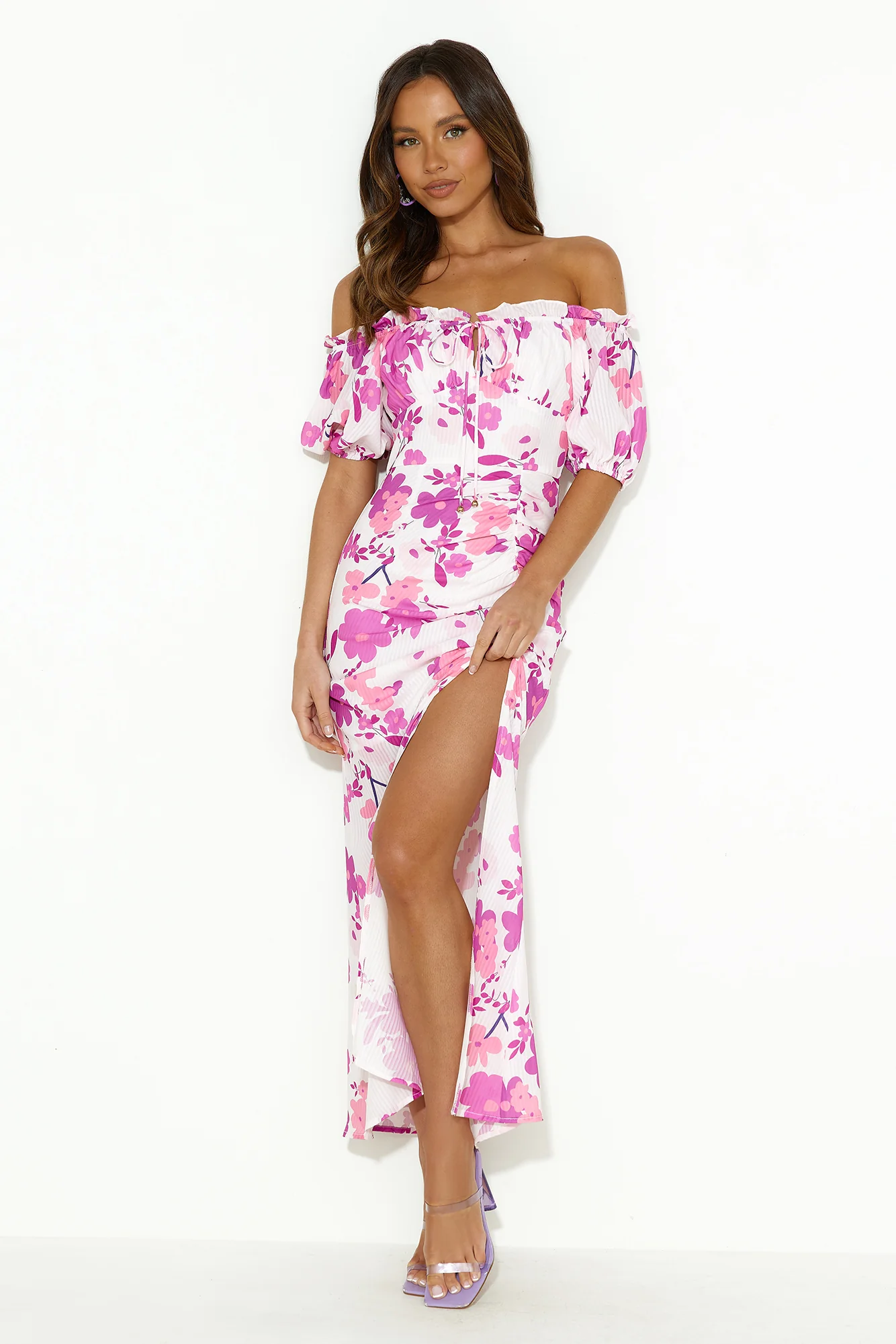 Sending Blooms Off Shoulder Maxi Dress Purple