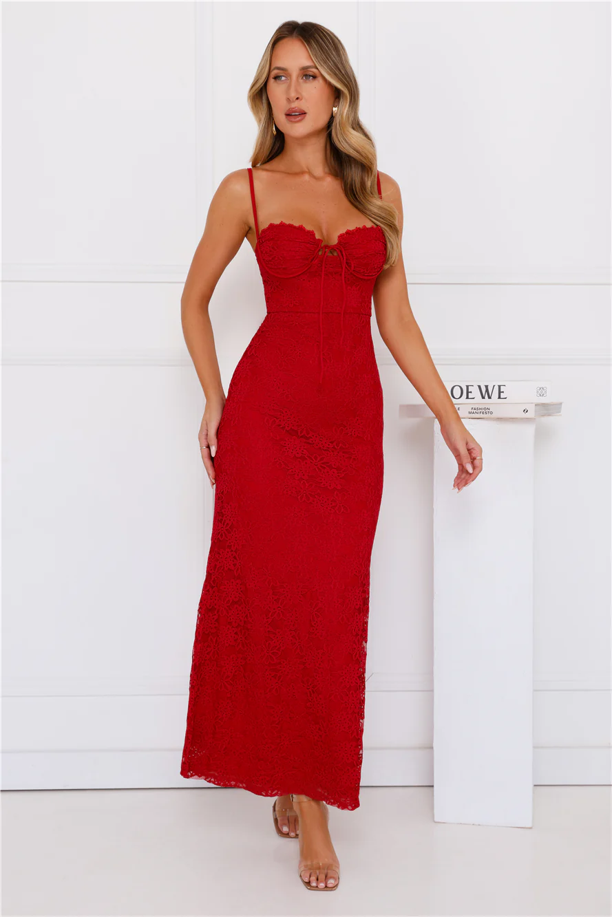 Lila Lace Maxi Dress Red