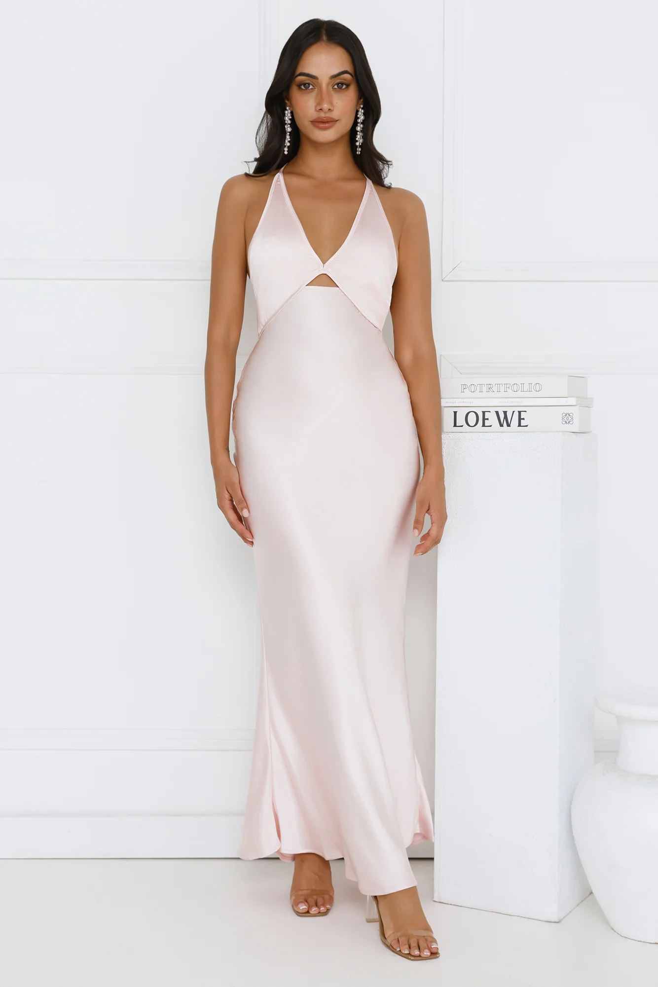 Ishara Halter Satin Maxi Dress Pink