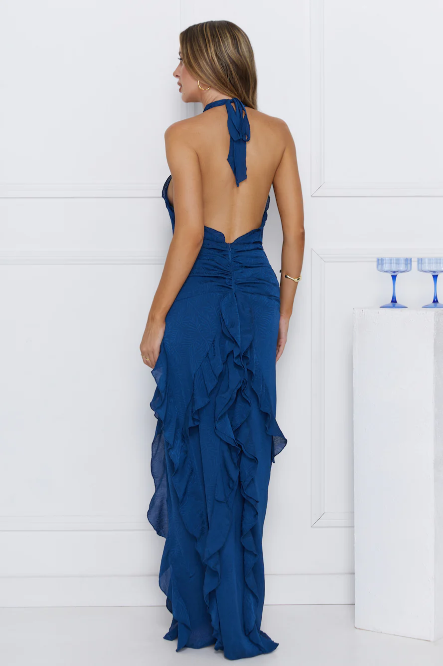 Luxe Mood Halter Maxi Dress Blue