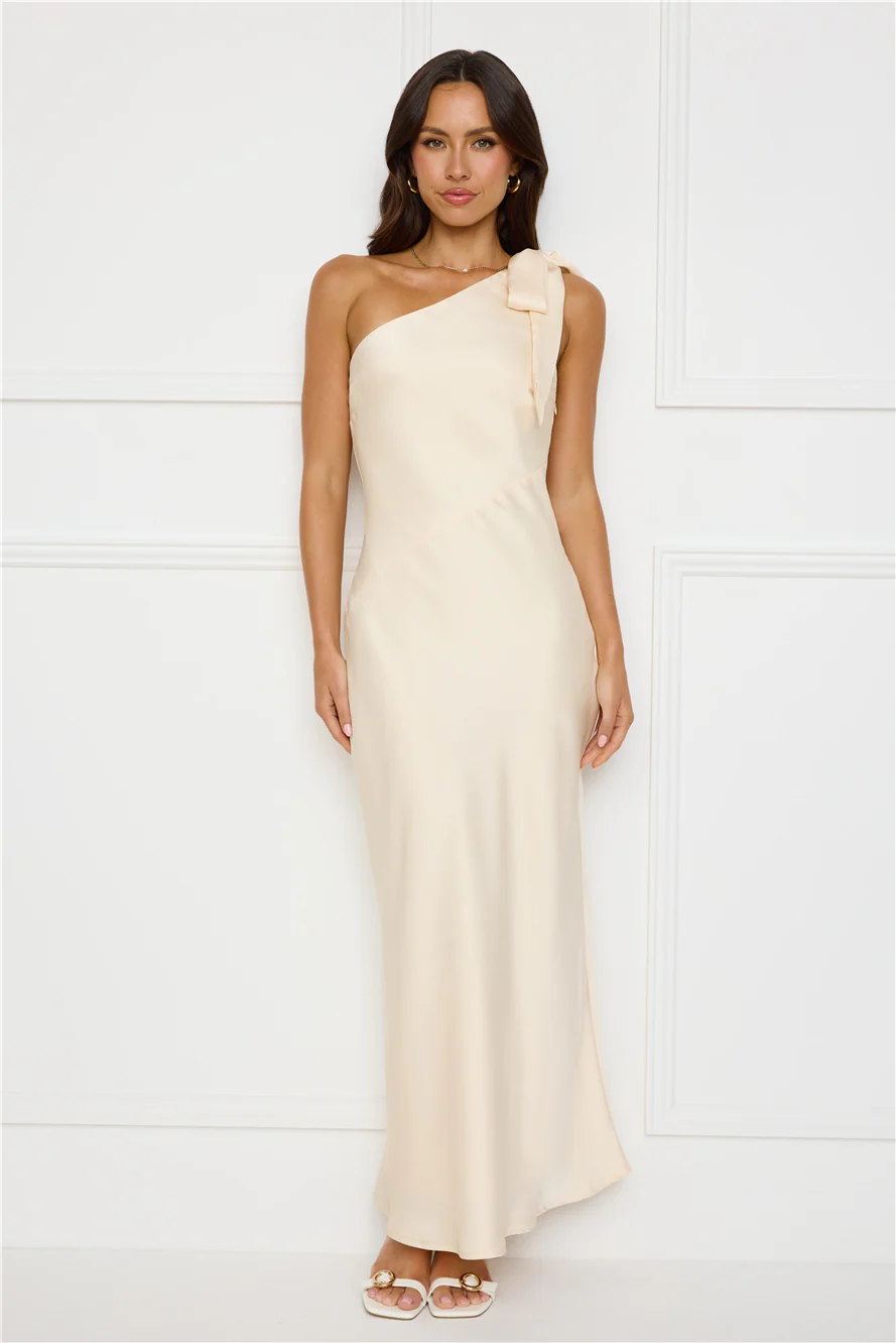 Night Of Distinction One Shoulder Satin Maxi Dress Champagne