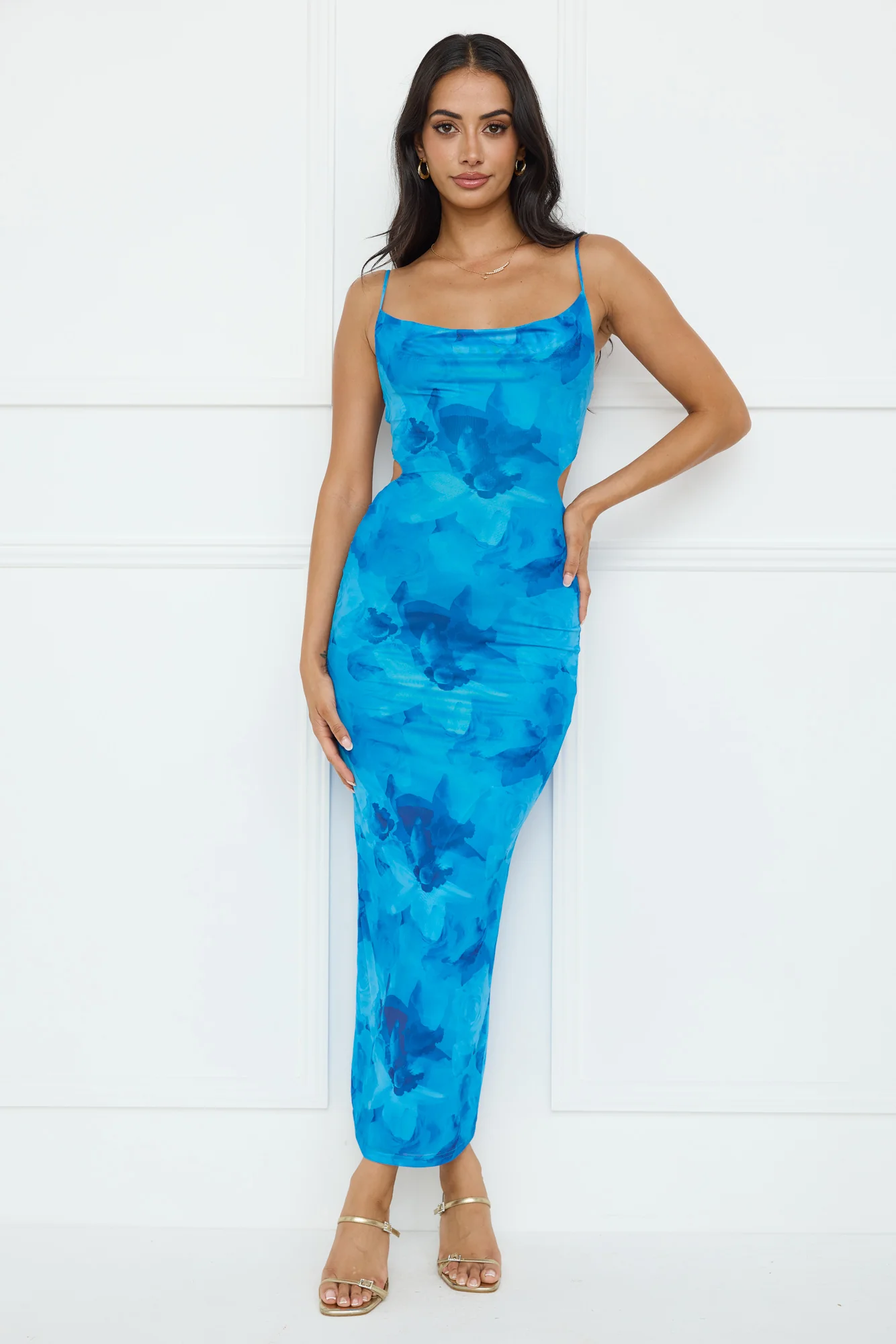 Pretty On Purpose Mesh Maxi Dress Blue