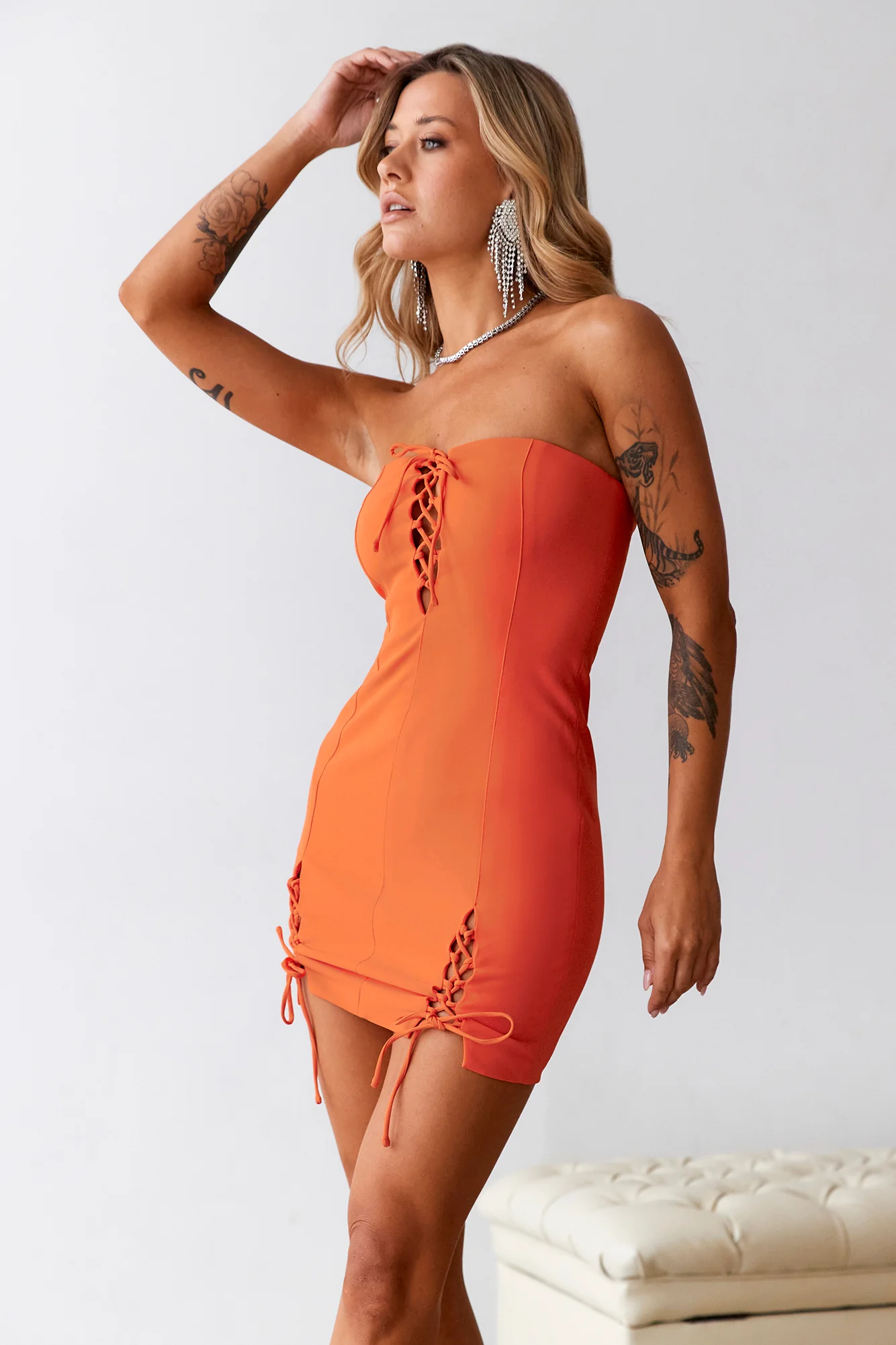 HELLO MOLLY Calabasas Mini Bodycon Dress Tangerine