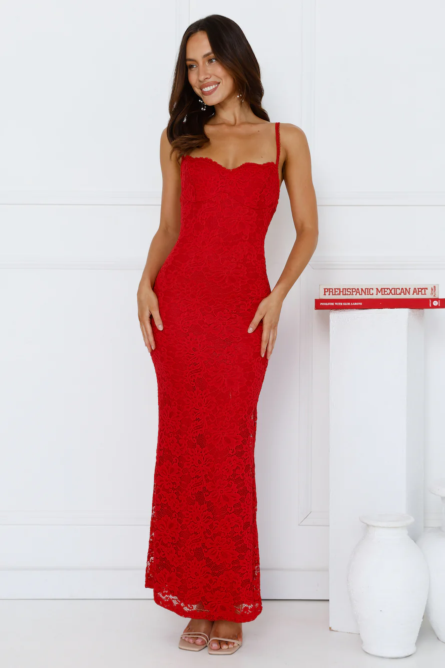 Soft Sweet Lace Maxi Dress Red
