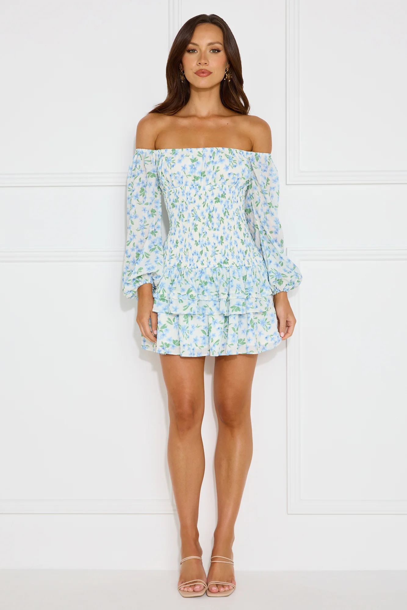 Fashionable Debutante Off Shoulder Mini Dress Blue