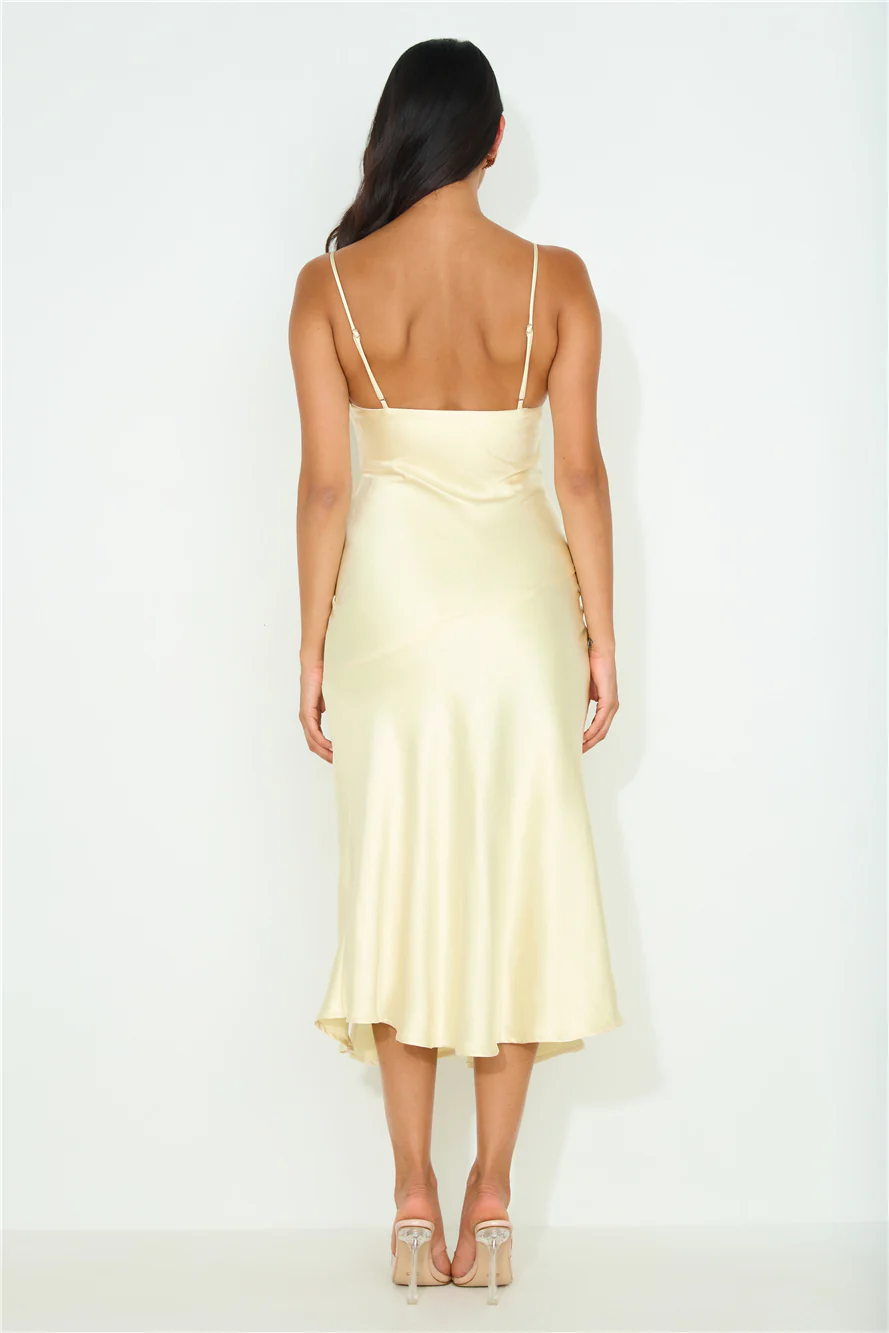Blossom Joy Satin Midi Dress Yellow