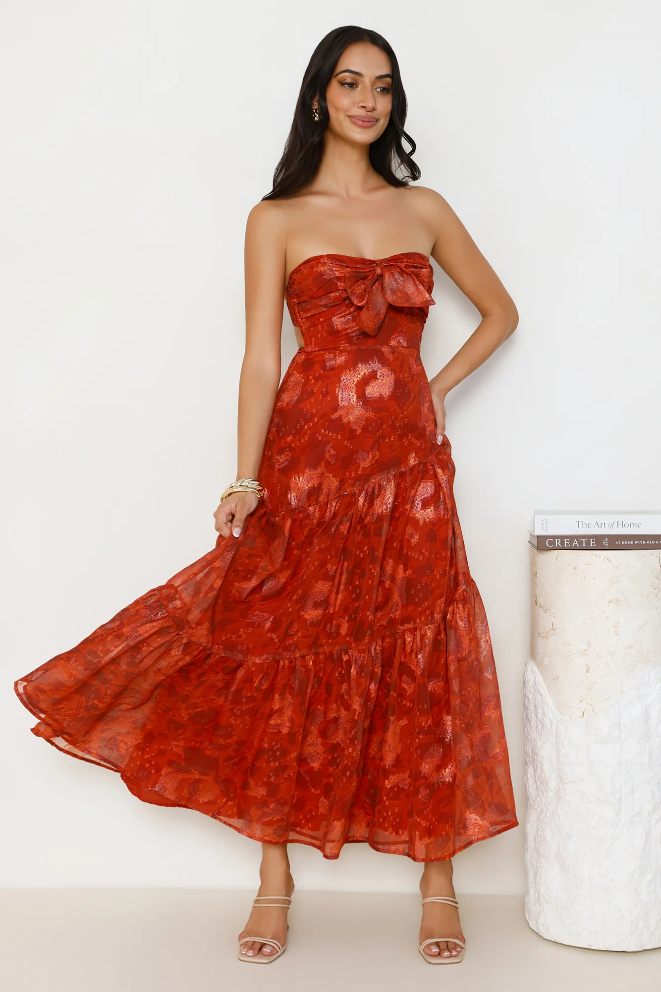 An Indulgence Strapless Maxi Dress Rust