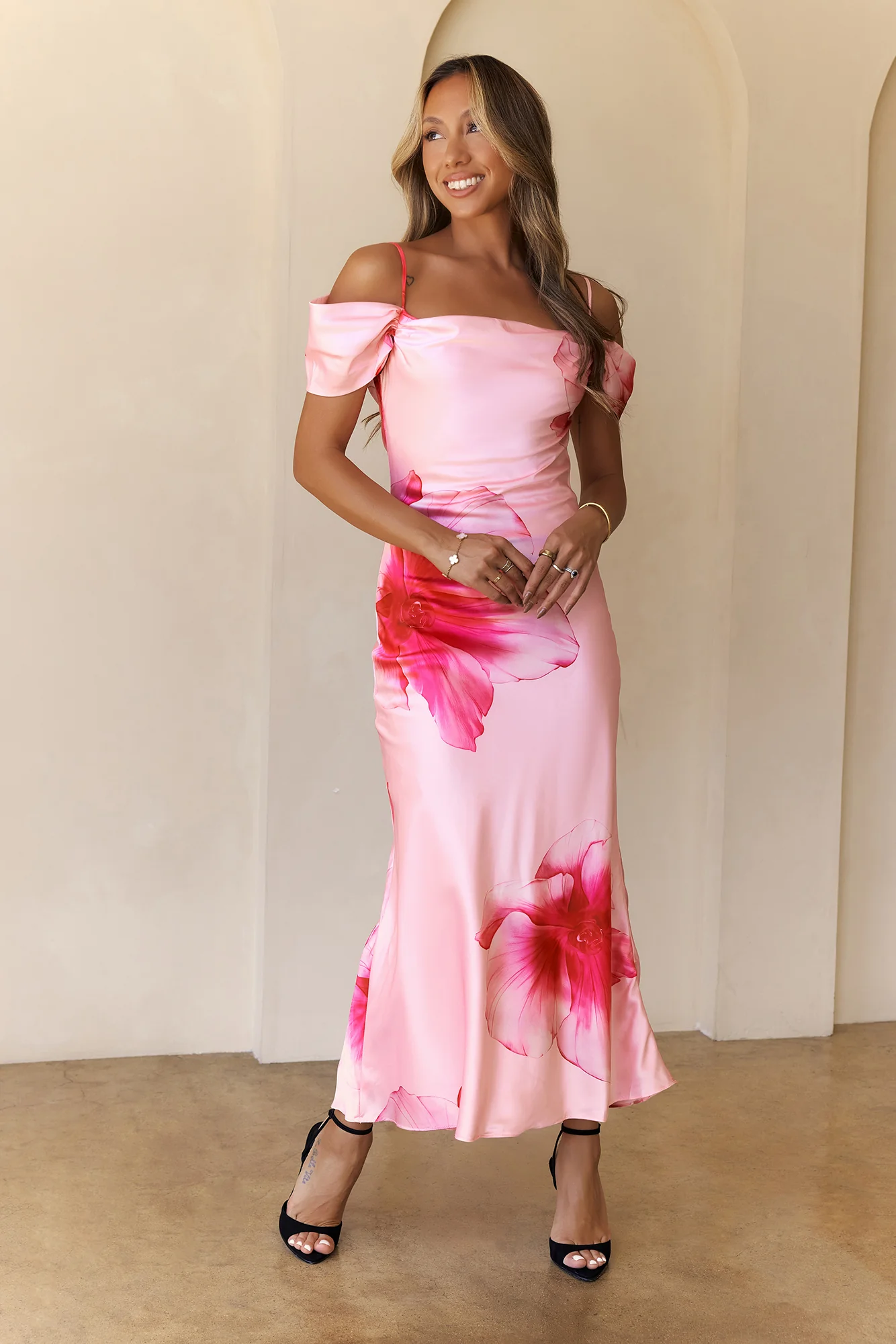 Berry Swirl Satin Maxi Dress Pink