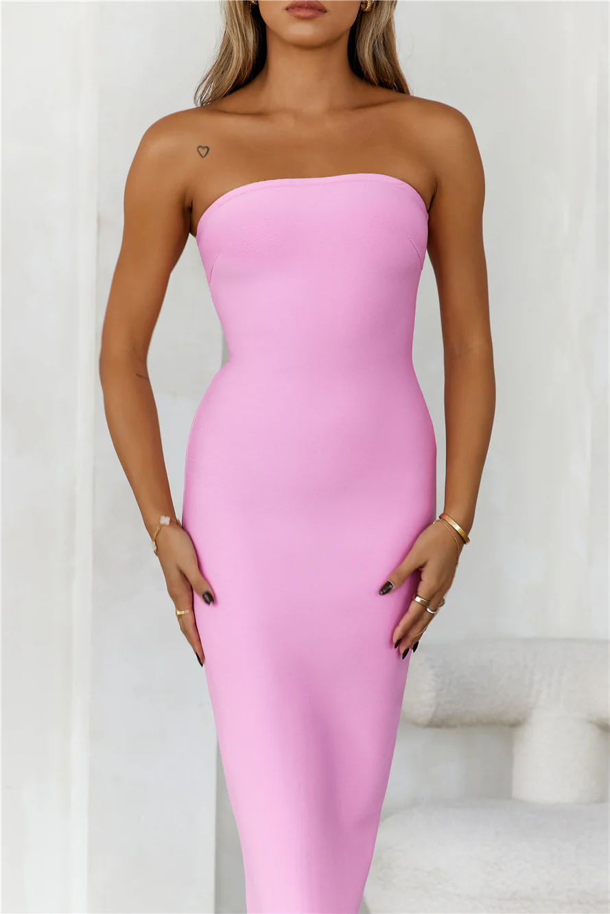 HELLO MOLLY Style Made Simple Strapless Bandage Midi Dress Pink