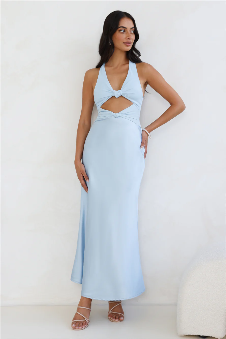 Dream Design Halter Satin Maxi Dress Blue