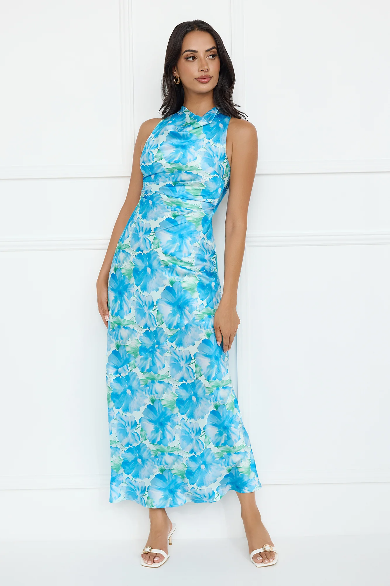 Ocean Spark Satin Maxi Dress Blue