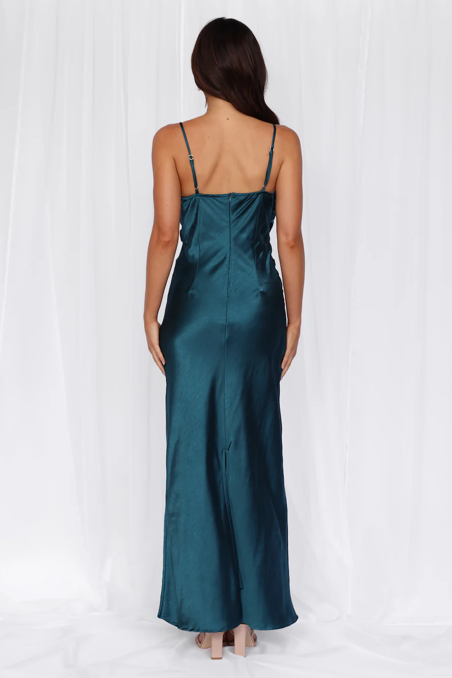 HELLO MOLLY The Madeline Cowl Satin Maxi Dress Teal