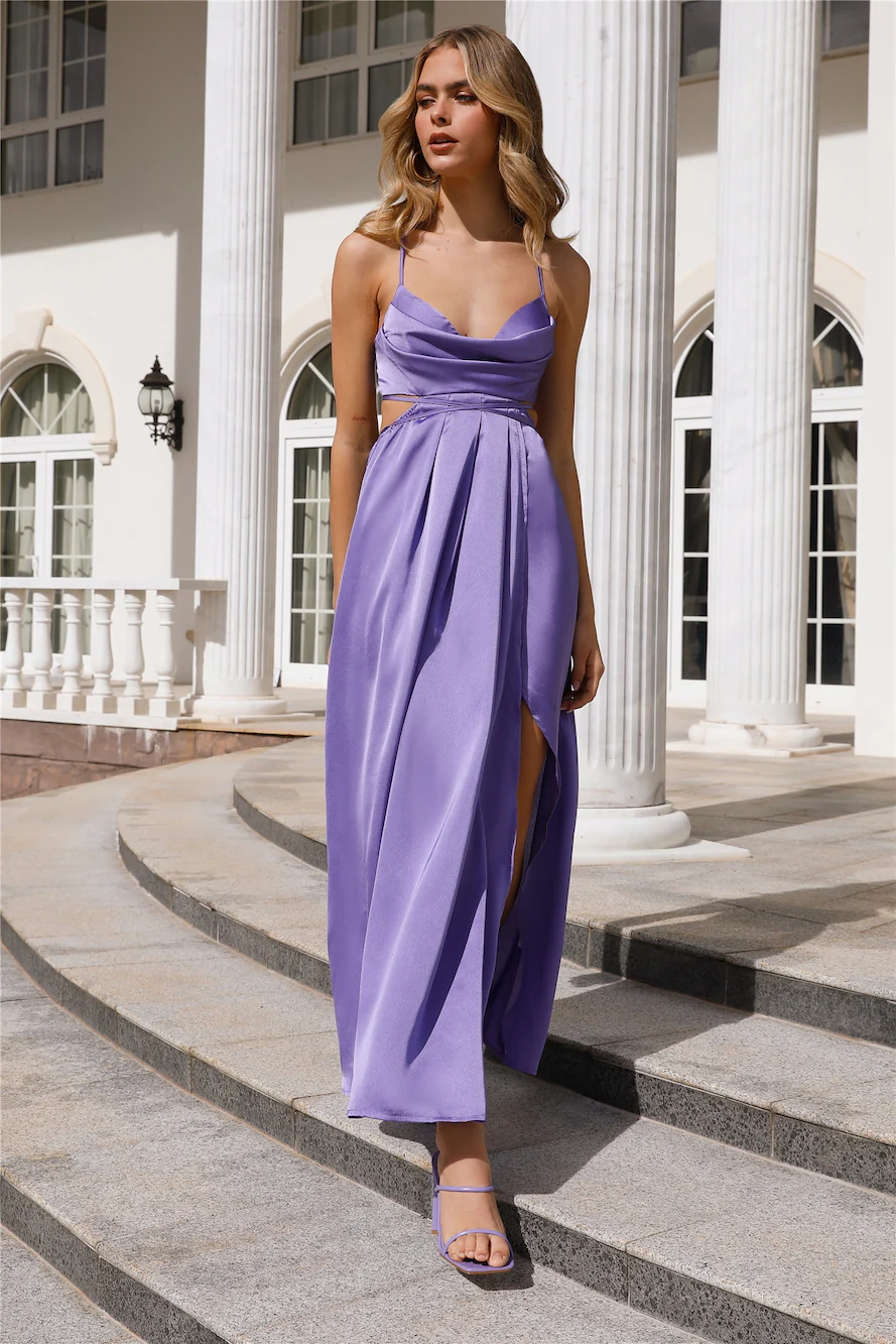 Reveal Your Mind Satin Midi Dress Purple