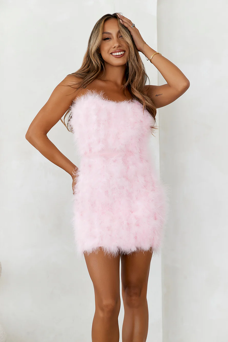 HELLO MOLLY Bring The Extravagance Feather Mini Dress Pink
