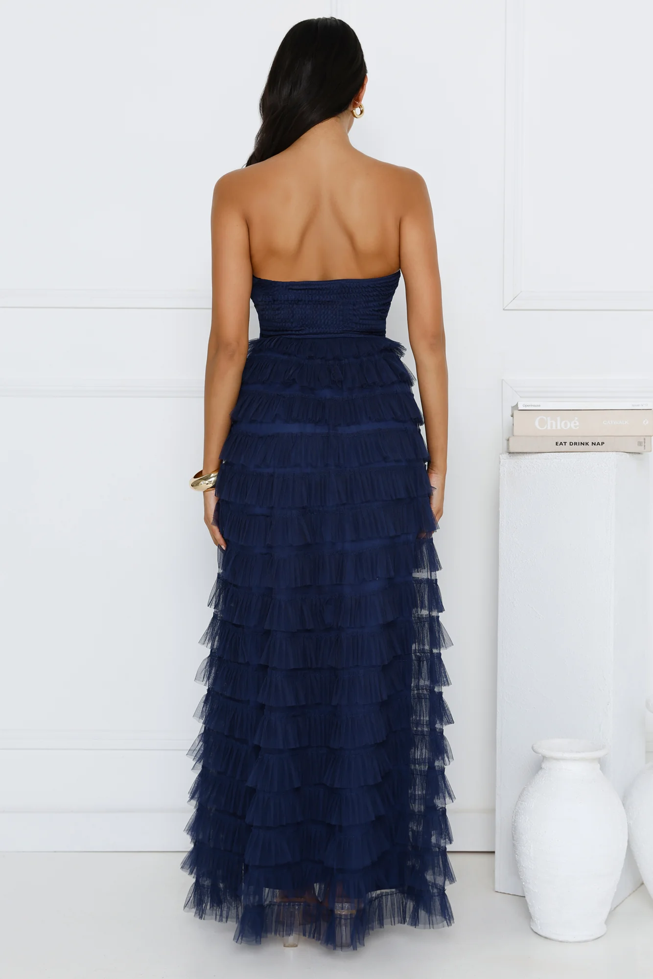 Lovers In Paris Strapless Tulle Maxi Dress Navy