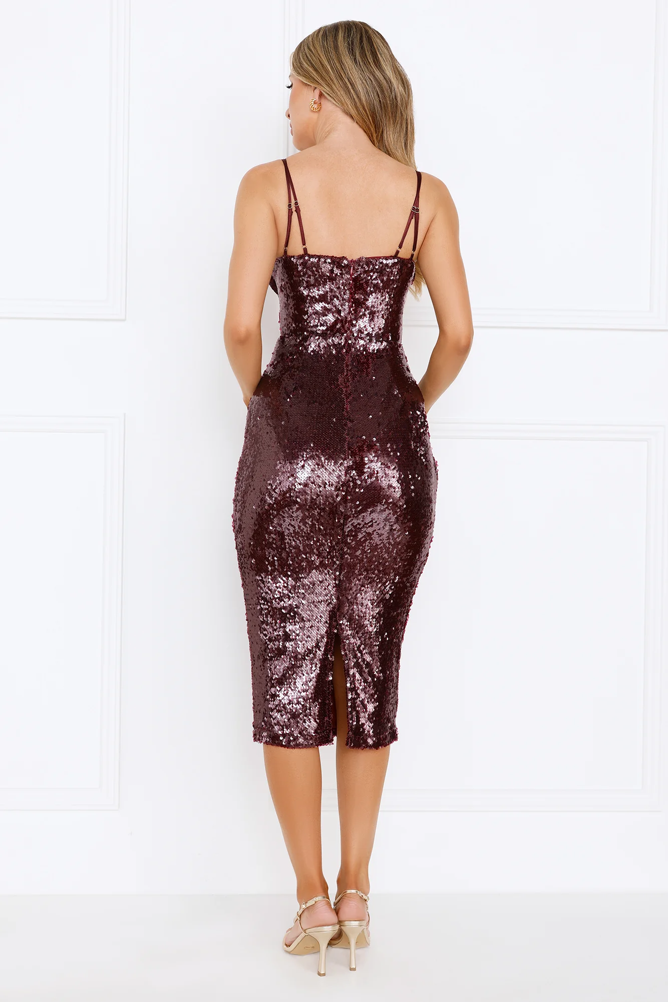 Dazzling Luxe Sequin Midi Dress Merlot