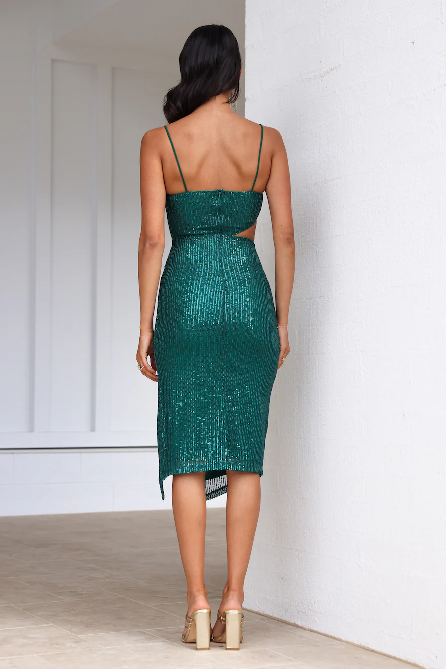 HELLO MOLLY Glowing From Within Sequin Midi Dress Emerald