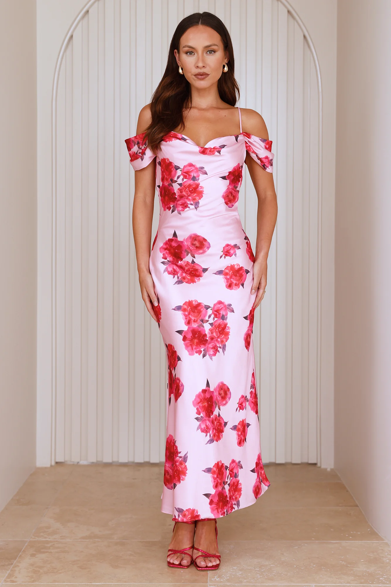 Evening Elegance Satin Maxi Dress Pink