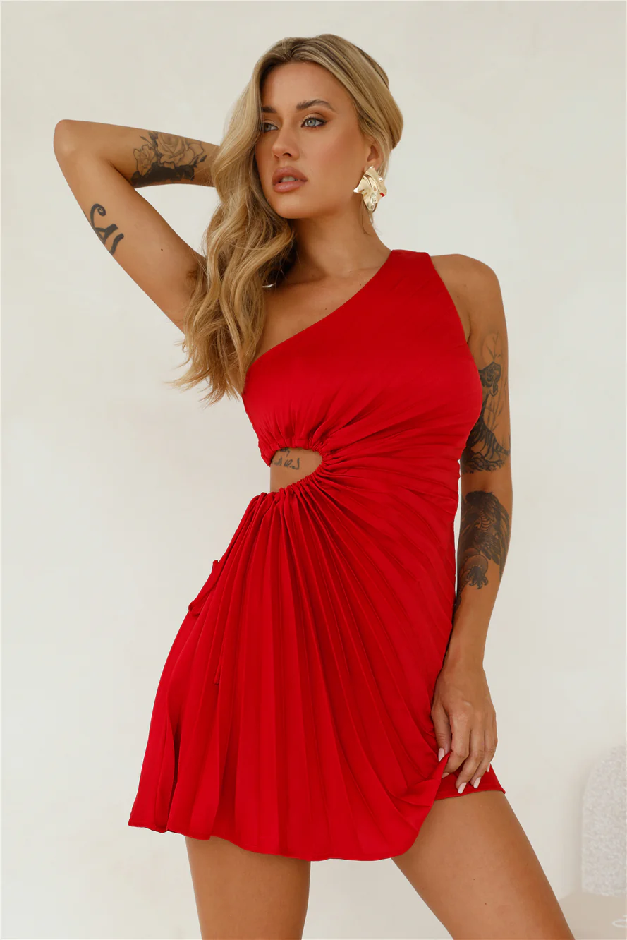 Full Of Wonder One Shoulder Mini Dress Red