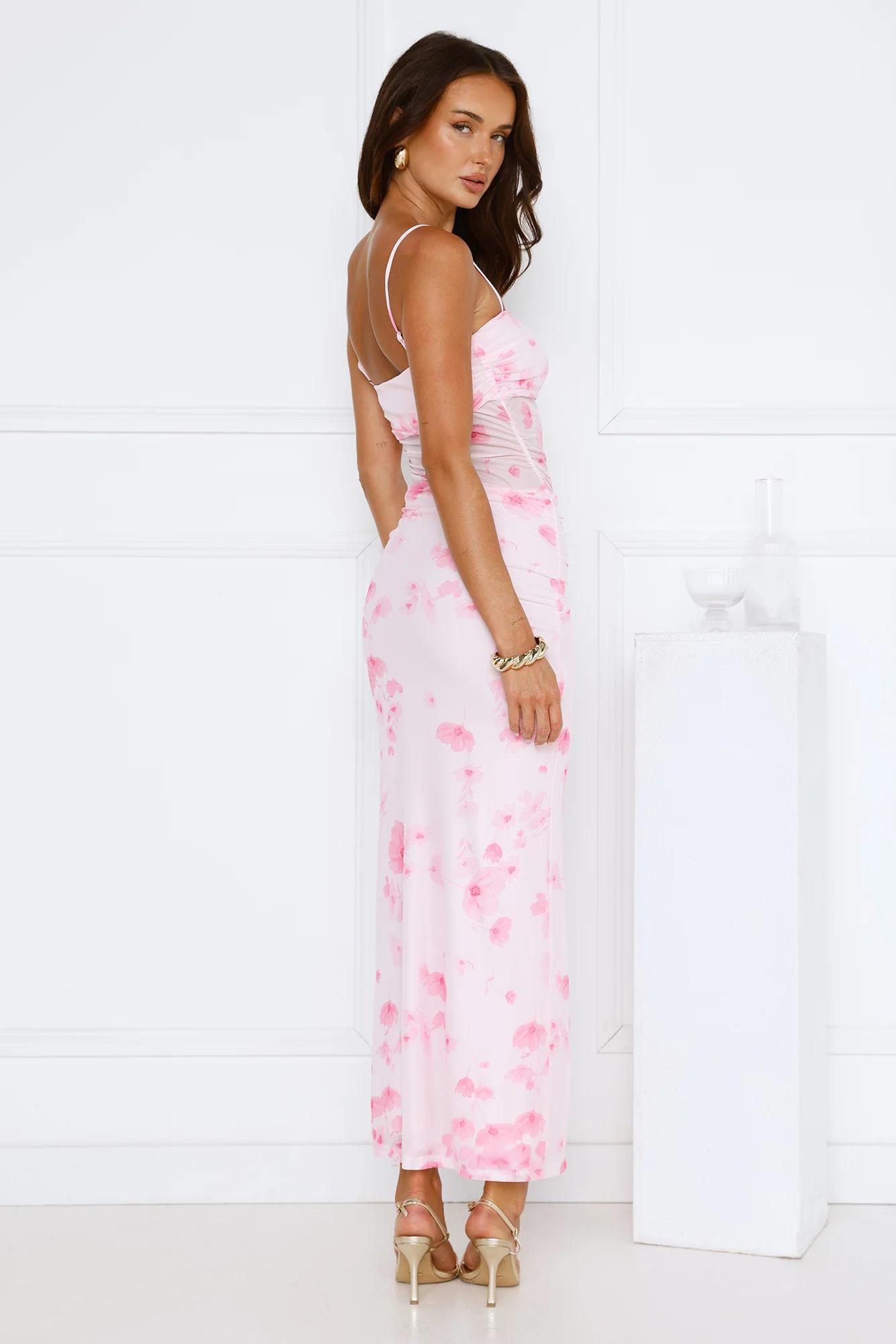 Frosted Glam Mesh Maxi Dress Pink