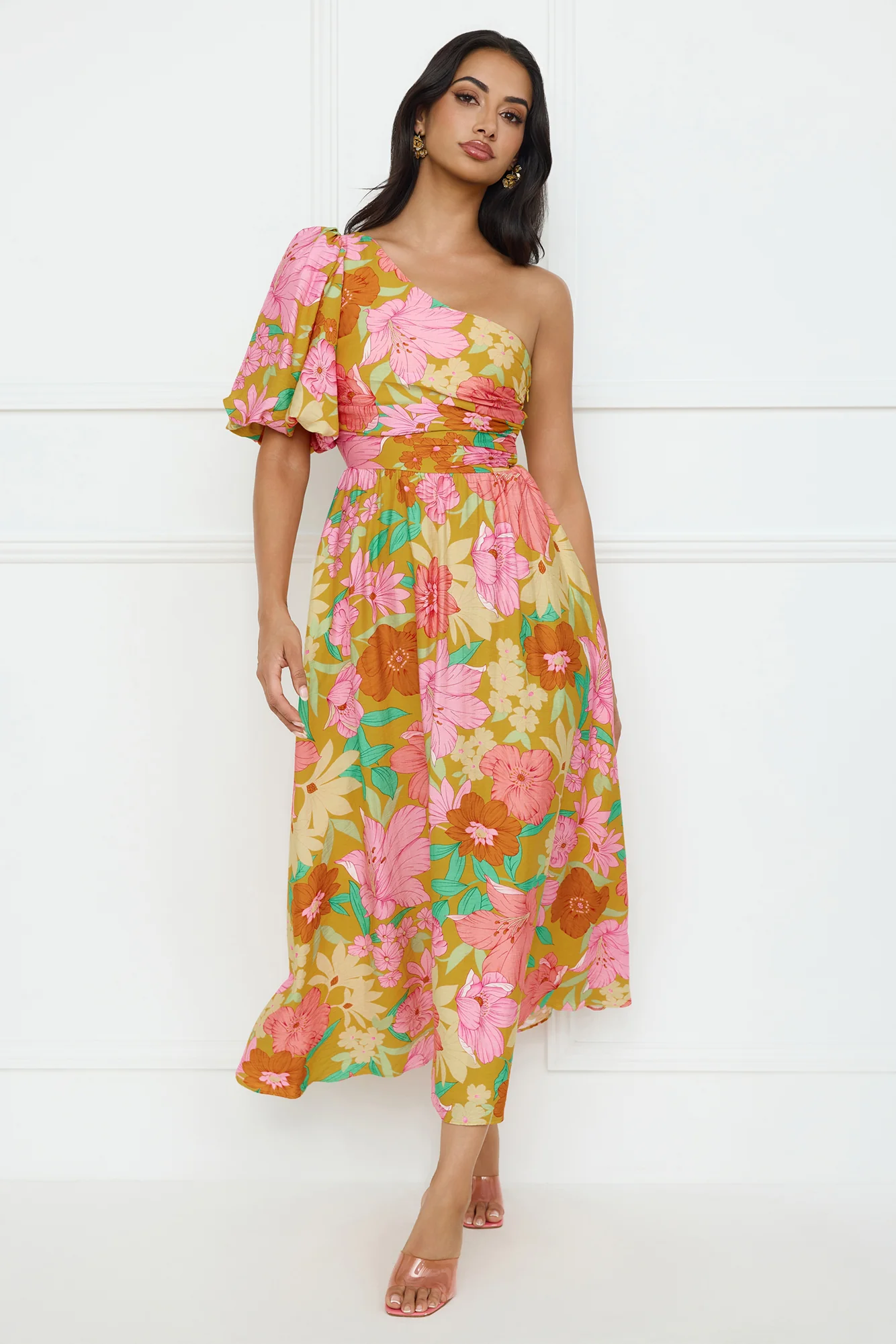 Coconut Crush One Shoulder Midi Dress Orange