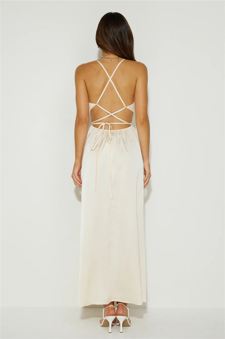 Reveal Your Mind Satin Midi Dress Champagne