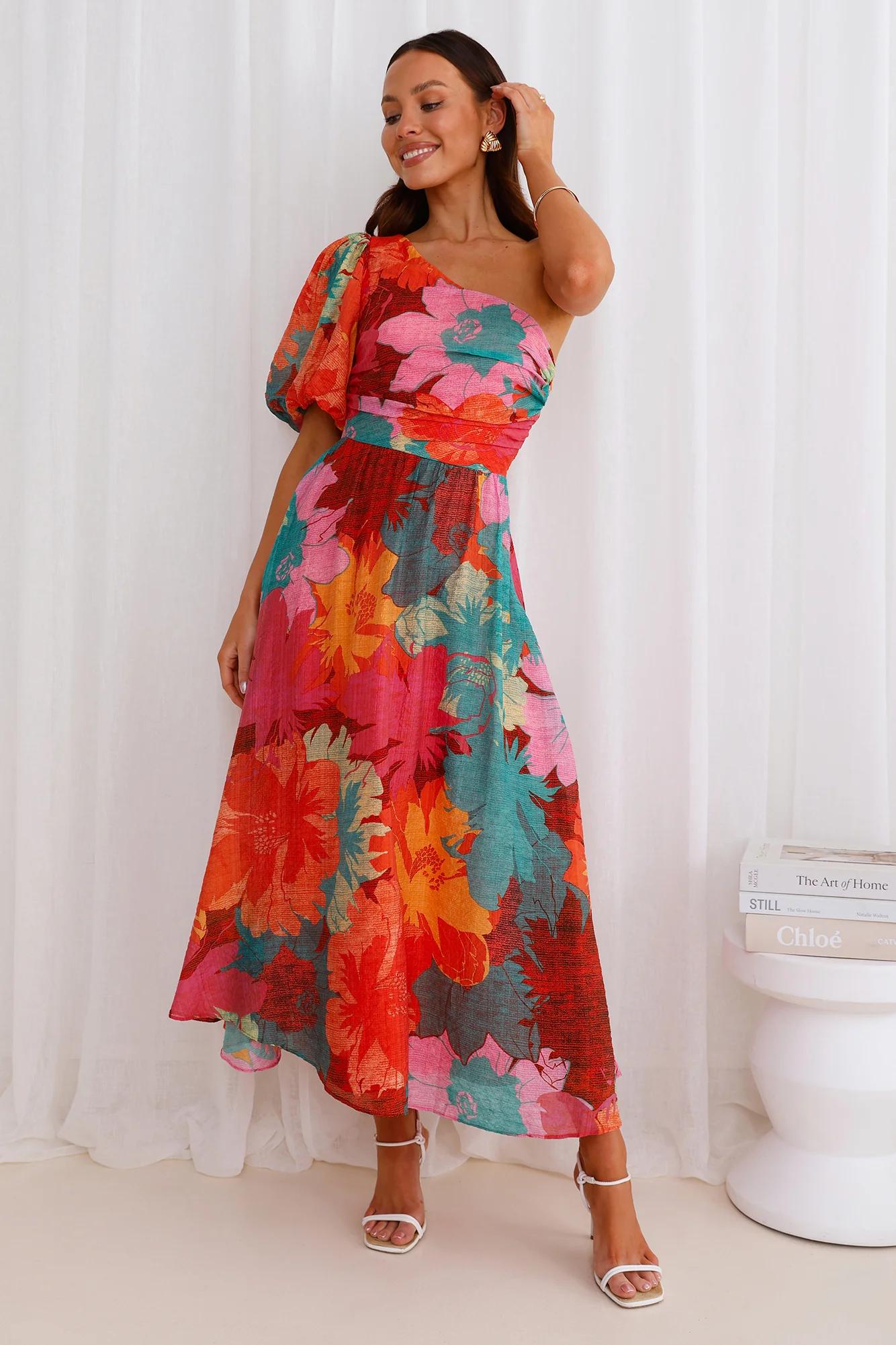 Palette Of Color One Shoulder Midi Dress Print