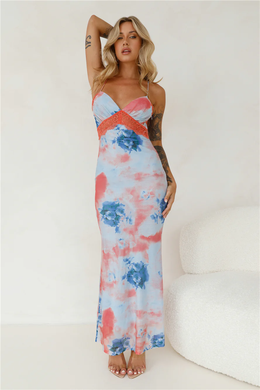 Wanted By All Mesh Maxi Dress Blue