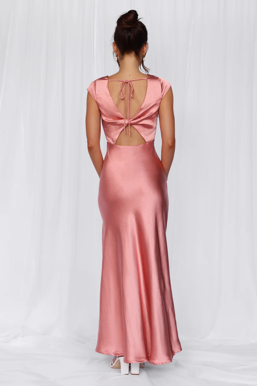 HELLO MOLLY The Valentina Cap Sleeve Satin Maxi Dress Rose