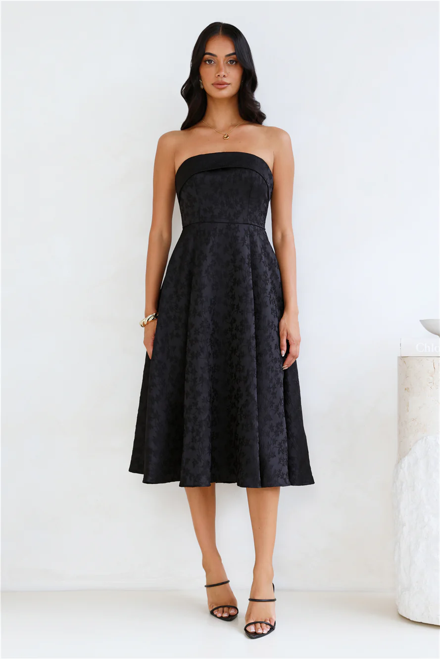 Ink Love Strapless Midi Dress Black