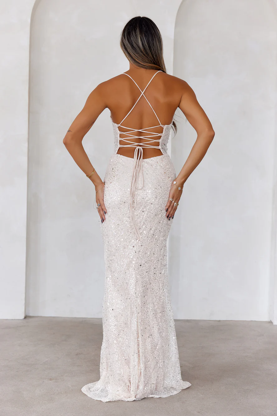 Sparkle Daze Sequin Maxi Dress Cream